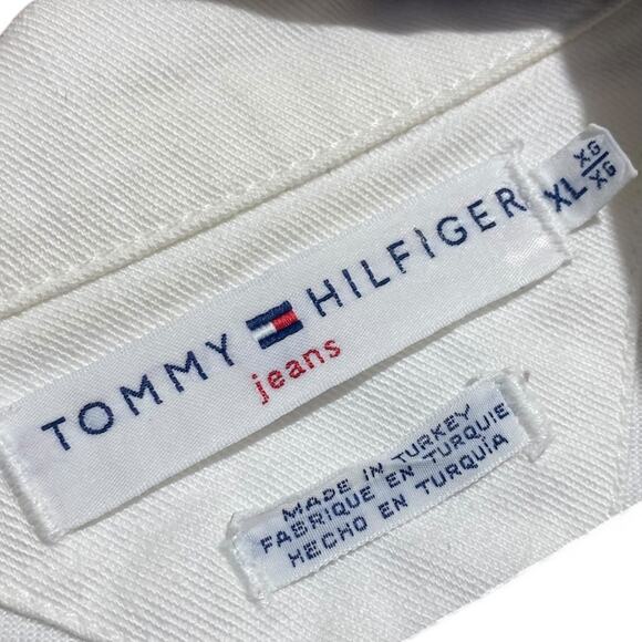 VINTAGE Y2K Tommy Hilfiger white denim jacket with embroidered logo on back XL - Picture 3 of 10